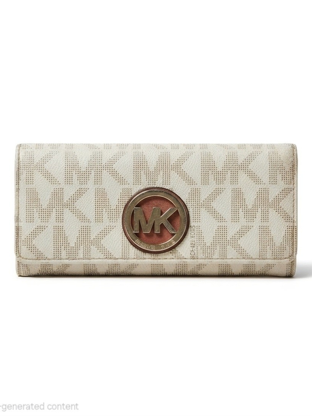 Michael Kors Beige Logo Continental Wallet with Gold MK Emblem